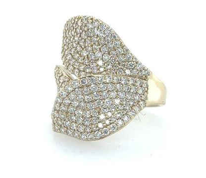 14K Yellow Gold Diamond Pave Leaf Ring - 2.23ctw Natural Diamonds