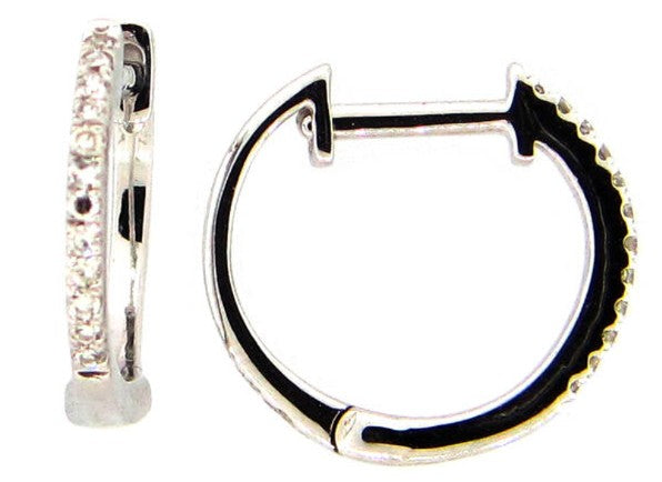 14K White Gold Diamond Huggie Earrings - 0.08ctw Round Cut