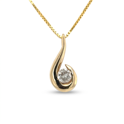 14K Yellow Gold 1.24ct Freeform Diamond Solitaire Pendant