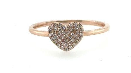 14K Rose Gold Petite Pave Diamond Heart Ring Size 6.5
