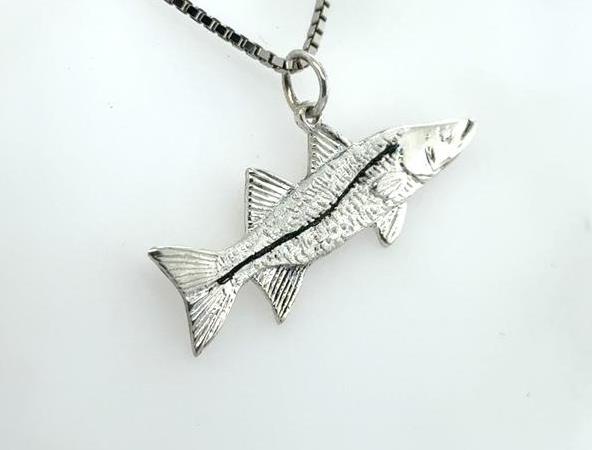 Sterling Silver Snook Pendant with Black Enamel Detail