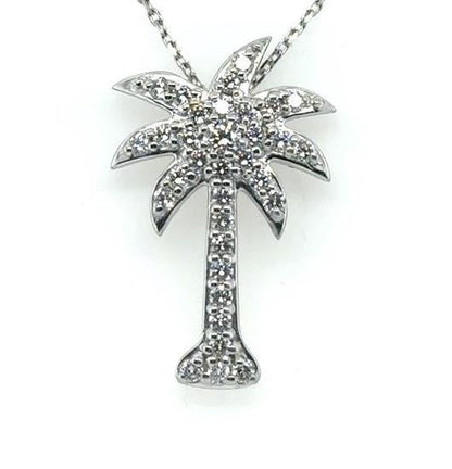14K White Gold Pave Diamond Palm Tree Pendant - 0.75ct