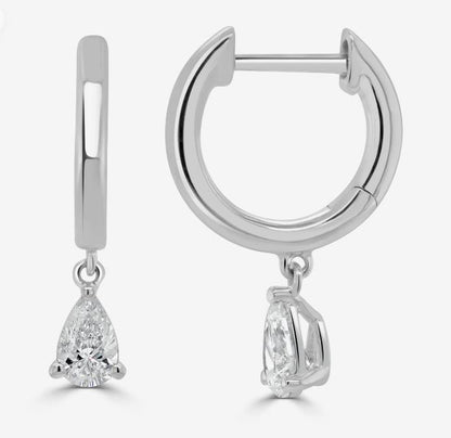 14K White Gold Pear Diamond Drop Earrings - 0.48ctw