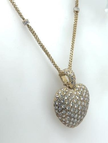 14K Yellow Gold 5.16ctw Pave Diamond Heart Pendant Necklace