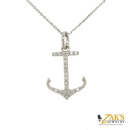 14K White Gold Diamond Anchor Pendant - 0.24ctw Natural Diamonds