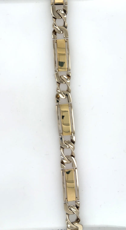 14K Yellow & White Gold Mens Fancy Link Bracelet 8.25" Box Clasp