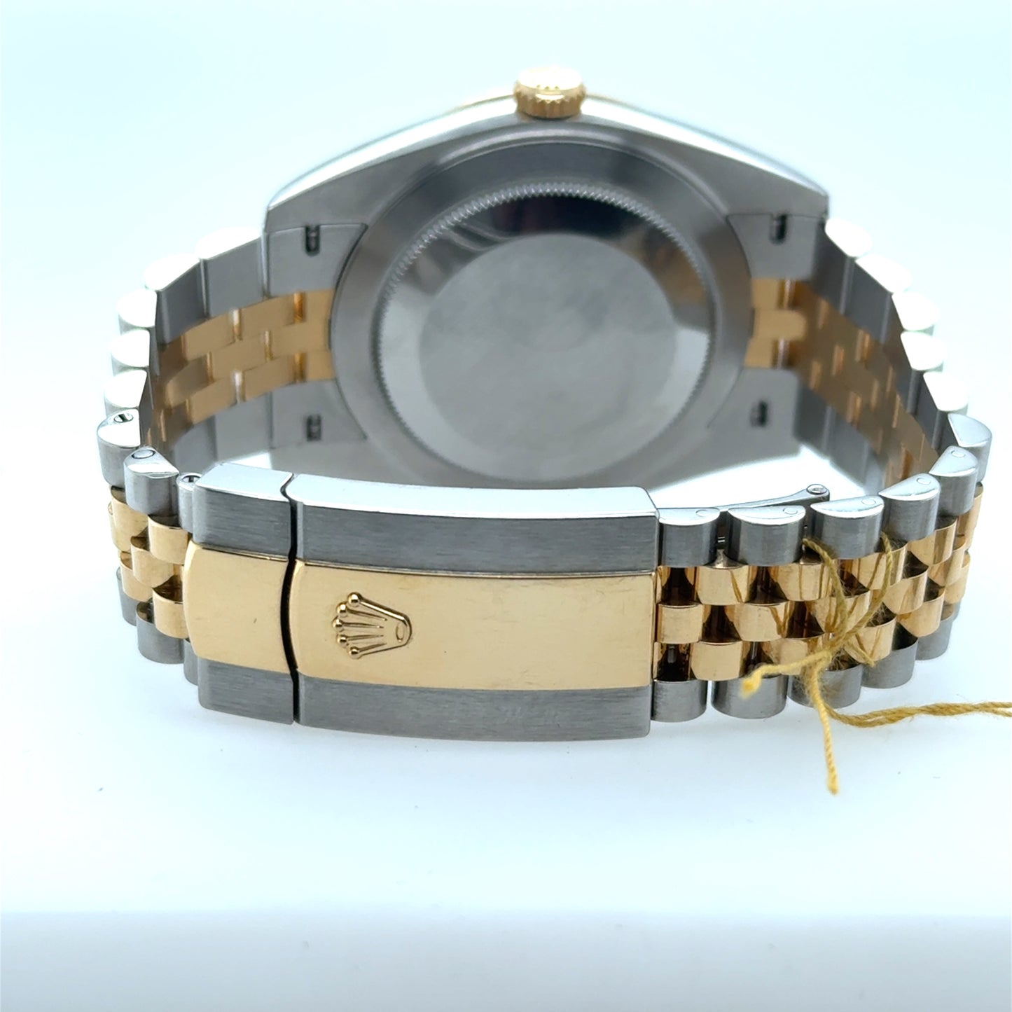 Two-tone stainless steel and yellow gold jubilee bracelet with Rolex clasp.