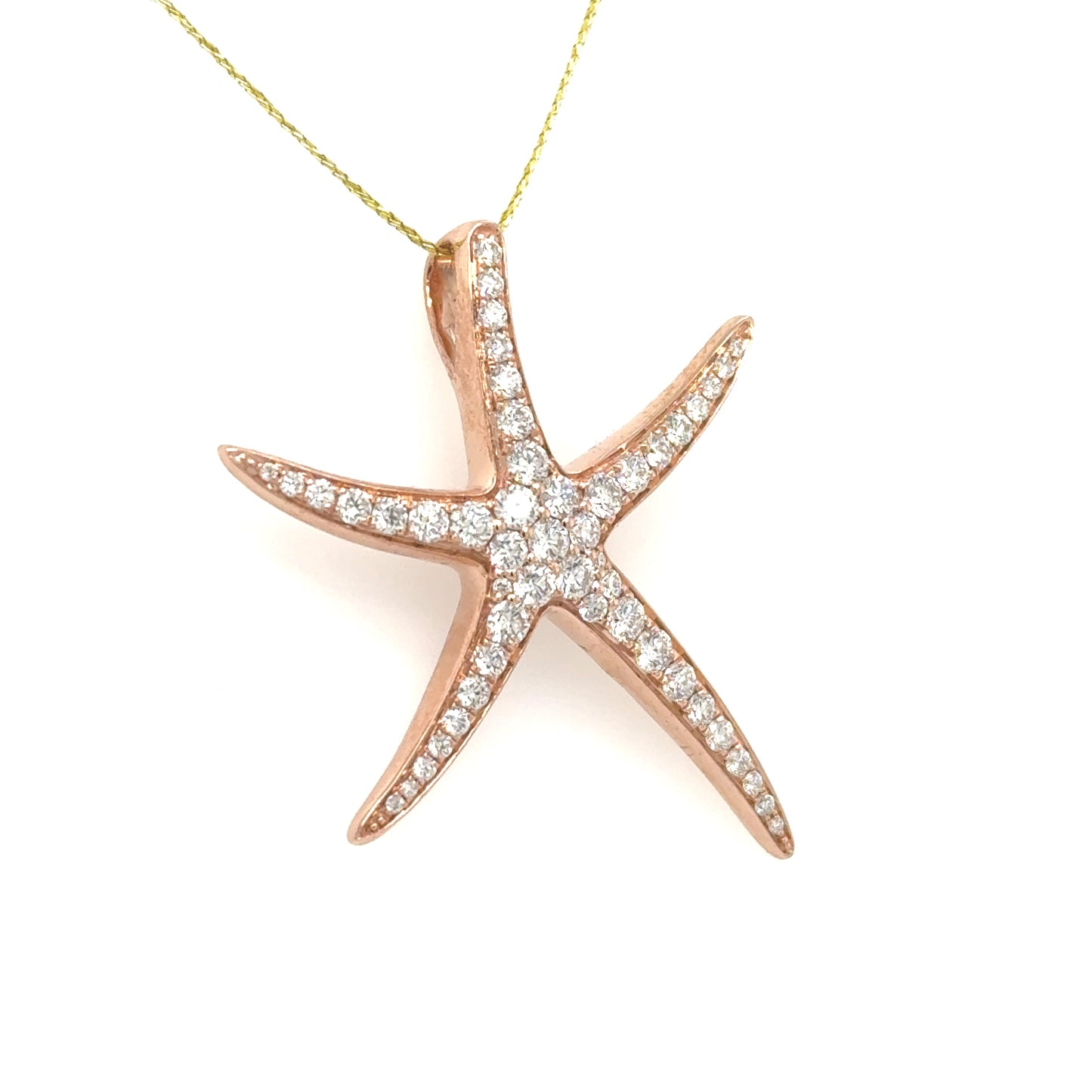 Rose gold 14K diamond pave starfish pendant with hidden back bail.