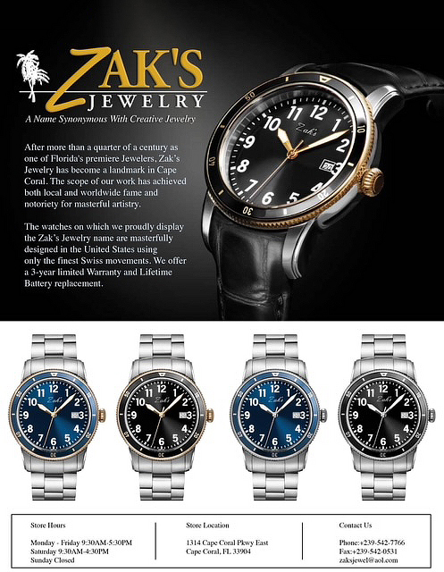Zak's Jewlery branded designer luxury watches in Cape Coral Florida.
